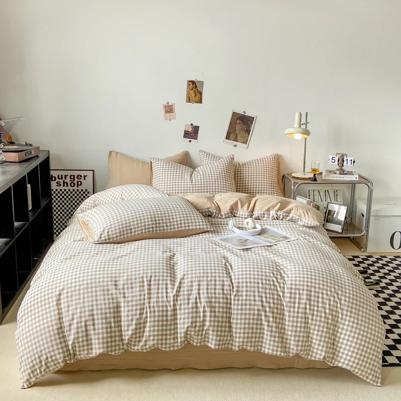 

4pcs Skin-friendly Quilt Cover Plaid Style Duvet Covers Double Side Bed Cover постельное белье Home Comforter Covers