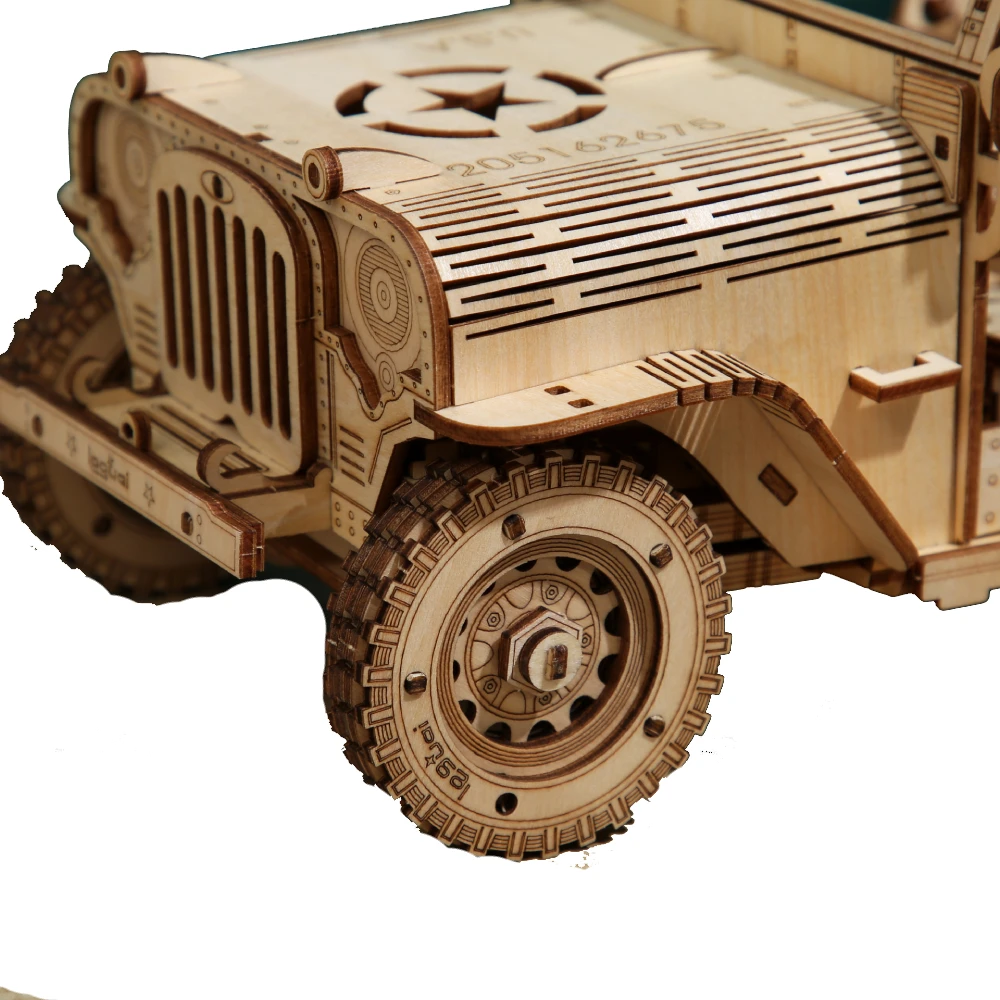 DIY Off-road Car Wood Puzzle Toys Child Classic Jeep Building Block Scale Models Construction for Adults 3d Ww2 Military Vehicle