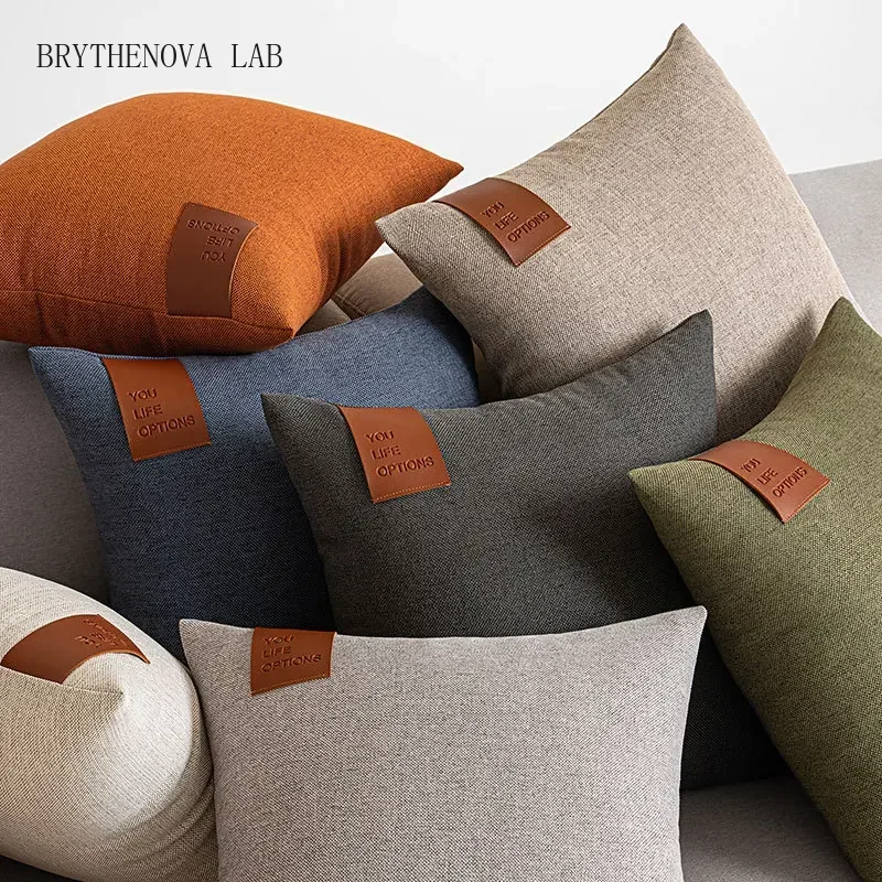 Leather Label Splicing Cushion Cover Luxury Throw Pillow Case Style Nordic for Home Sofa Bed Living Room Decorative