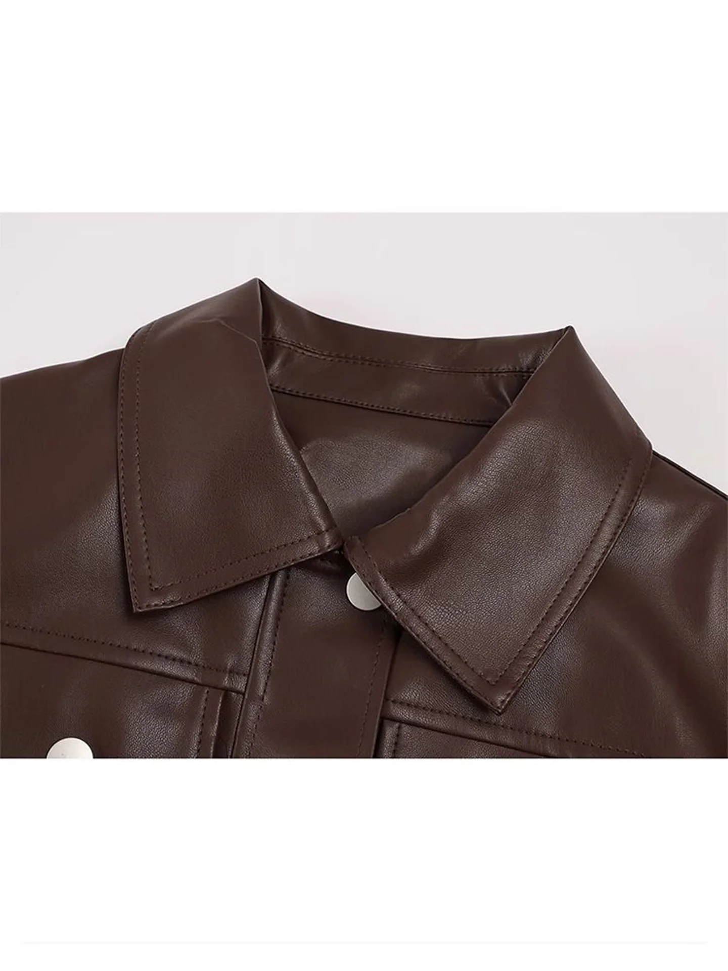 Jaet de cuero marrón para mujer ort Sle Faion primavera otoño 2025 recién llegado Commute Sle Slim Fit largo botón Sve Clo...