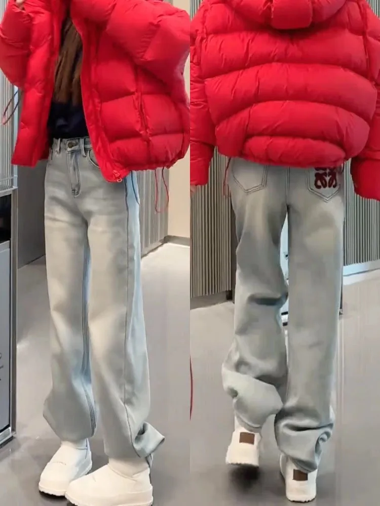 

Облегающие широкие джинсы с высокой талией и вышивкой в стиле ретро, женские осенние новые удобные свободные брюки больших размеров