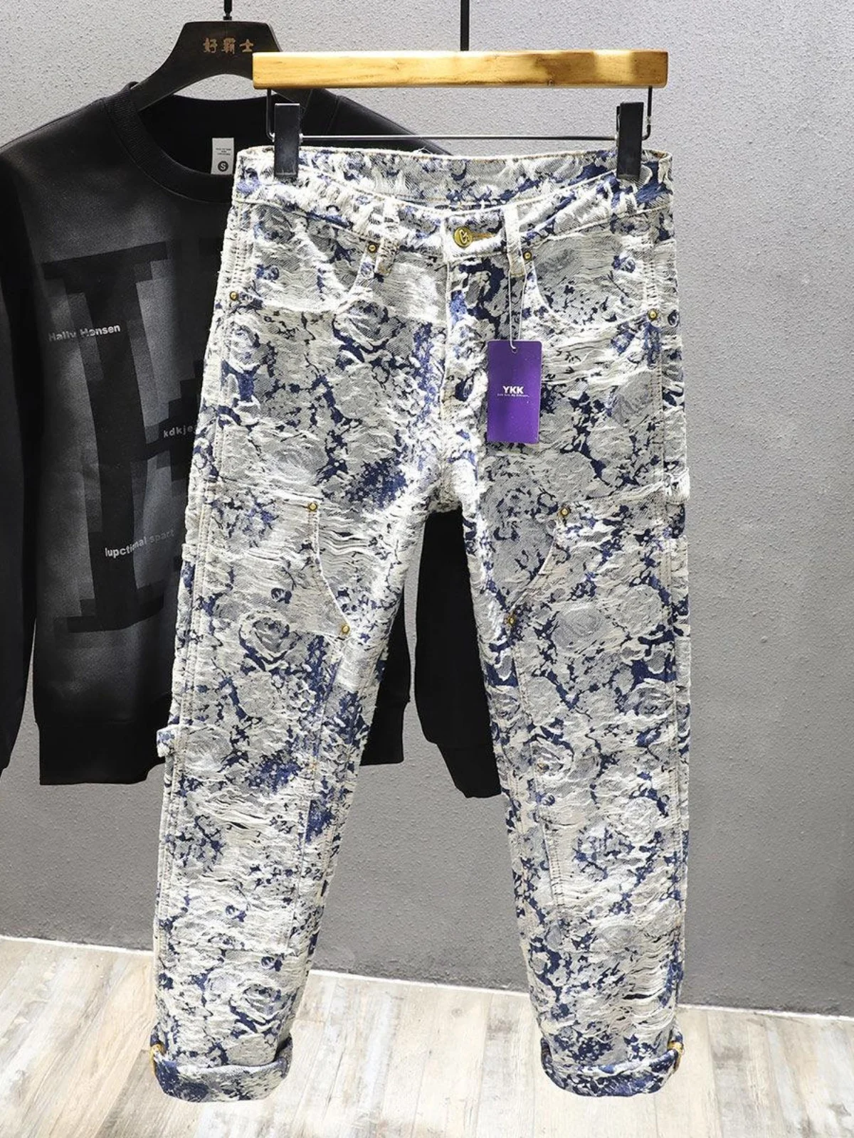 

Faionable Floral Men's Jeans Loose Fit Cerc Print Casual Long Trousers Autumn Winter New Design Youth Sle Straight Leg