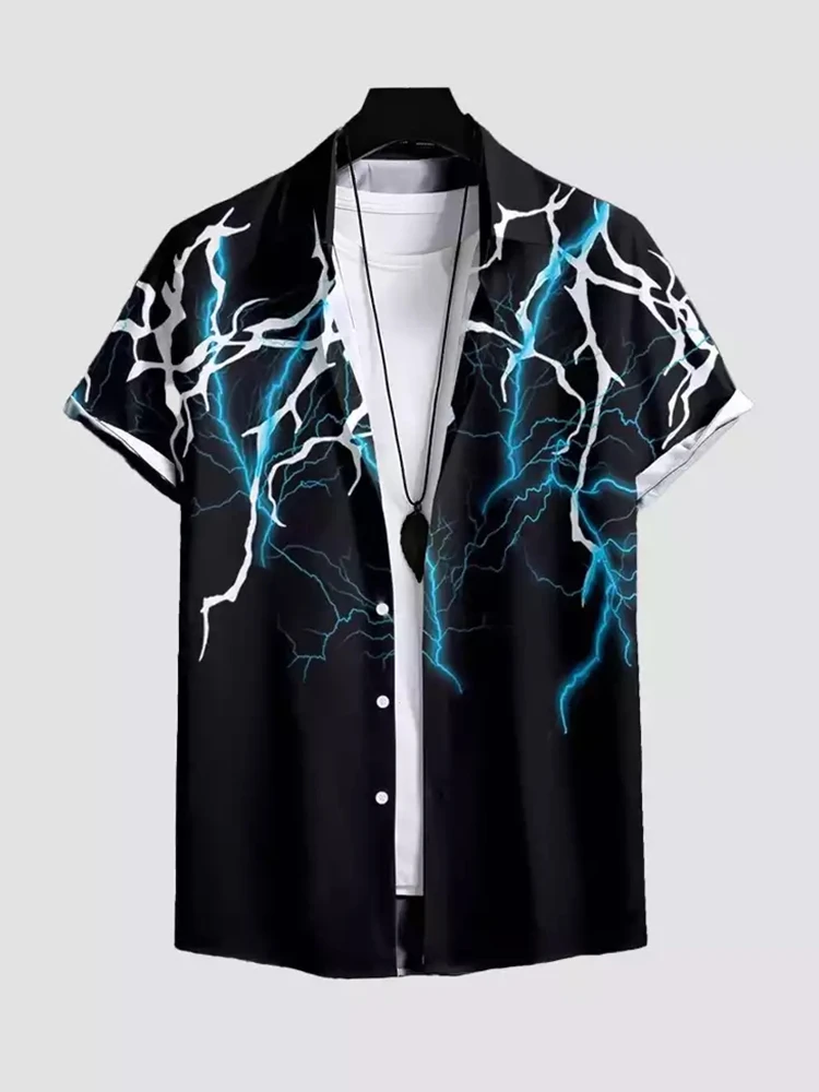 

Summer Men's Short-sleeved Shirt Urban Everyday Street Fashion Men's Casual Shirt Outdoor Comfort Men's Shirt 3D Lightning Print