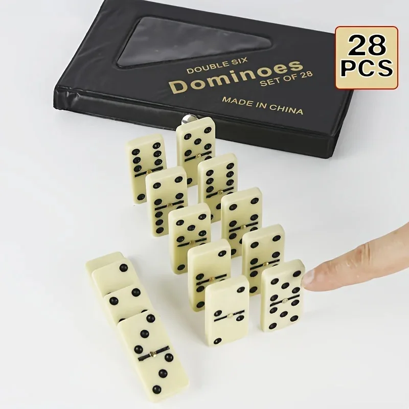 28pcs duplo seis dominó, caixa de PVC dentes dominó amarelos, dominó com pregos - presente de cassino