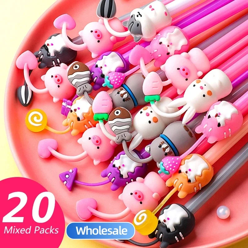 

20Pcs/Lot Kawaii Cat Pig Rabbit Mouse Gel Pens Cute Animal Black Gel Ink Pen Student School Stationery Office Supplies Gift