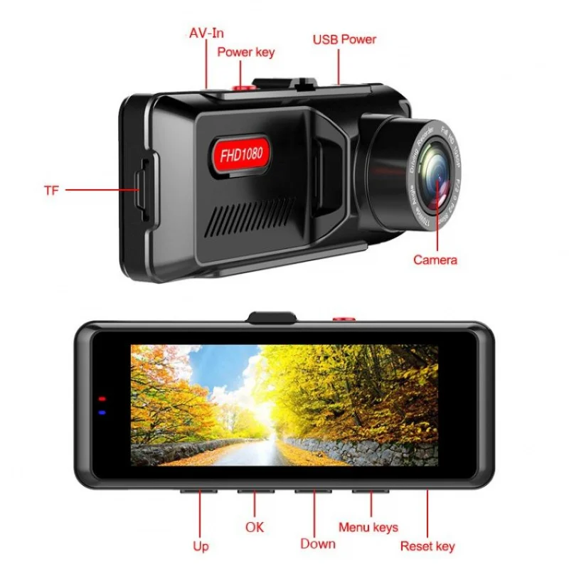 3.16 Inch Full HD 1080/30p170 Degree Dual Lens Car DVR Dash Cam with Rearview Camera Auto Video Recorder and Registrar