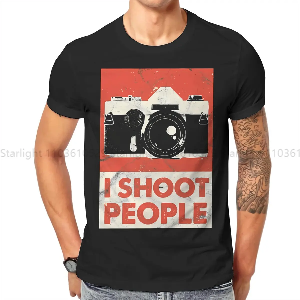 Vintage Photographer DSLR Camera Lens I Shoot People Analog Design TShirt For Men Camera Patent Clothing Fashion T Shirt Soft