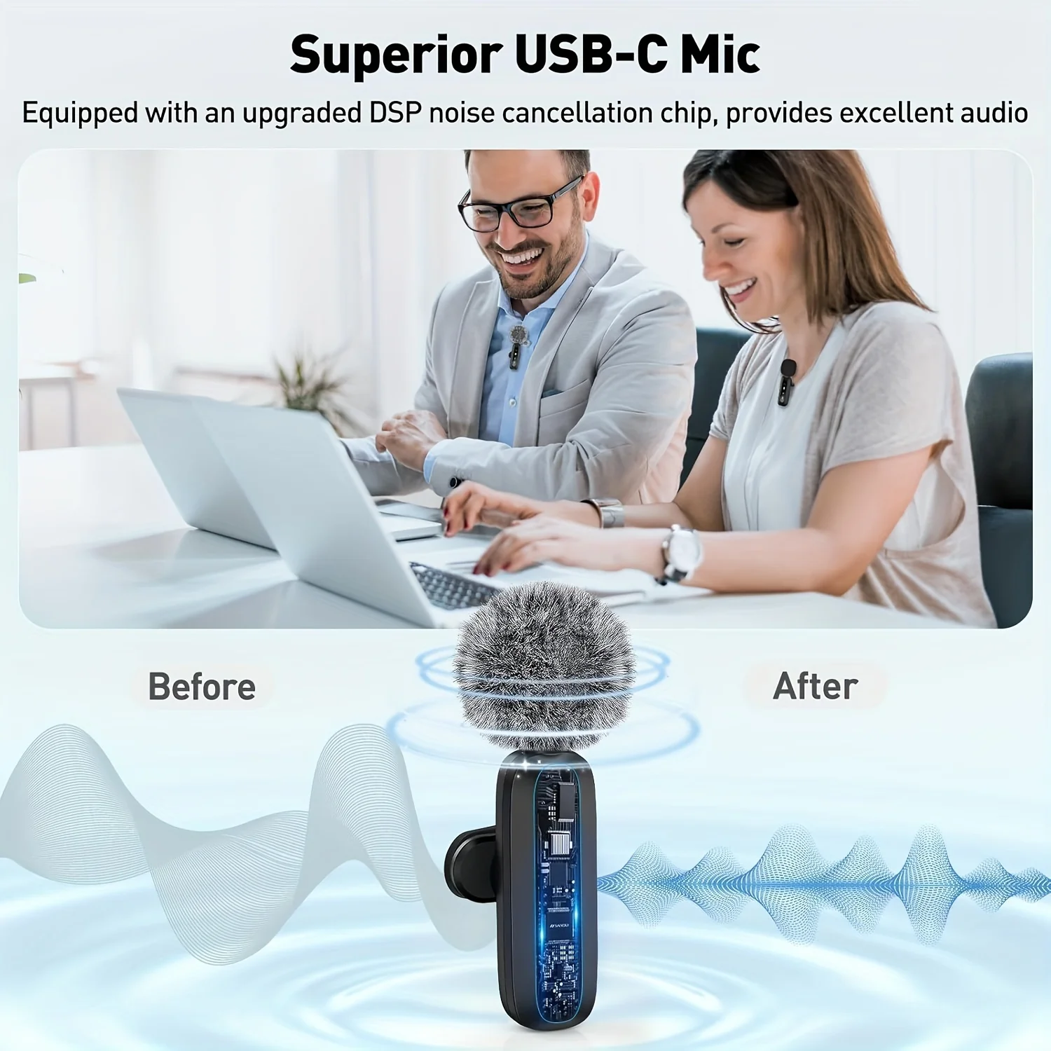 Lavalier Wireless Microphone 70mAh Rechargeable Battery Clip-On Podcast Mic for Streaming Vlogging Voice Recording Plug & Play