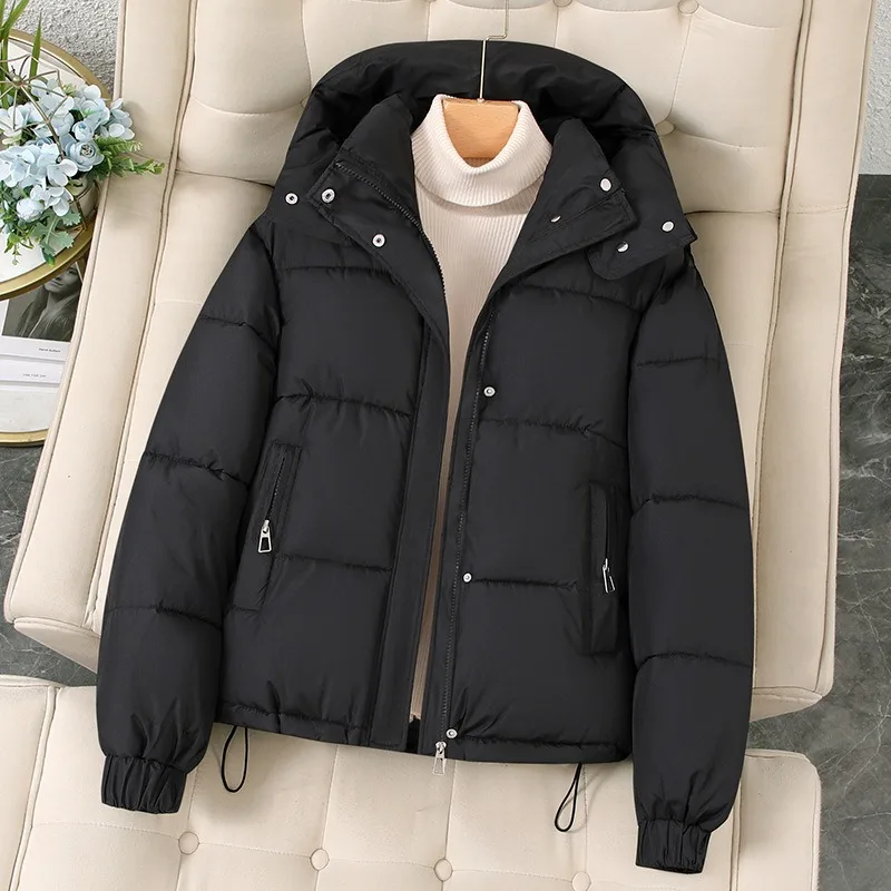 Women Feather  Cotton Jacket Short New Korean Version Hooded  Thickened Cotton Jacket Smaller Winter Cotton Coat Jacket Winter