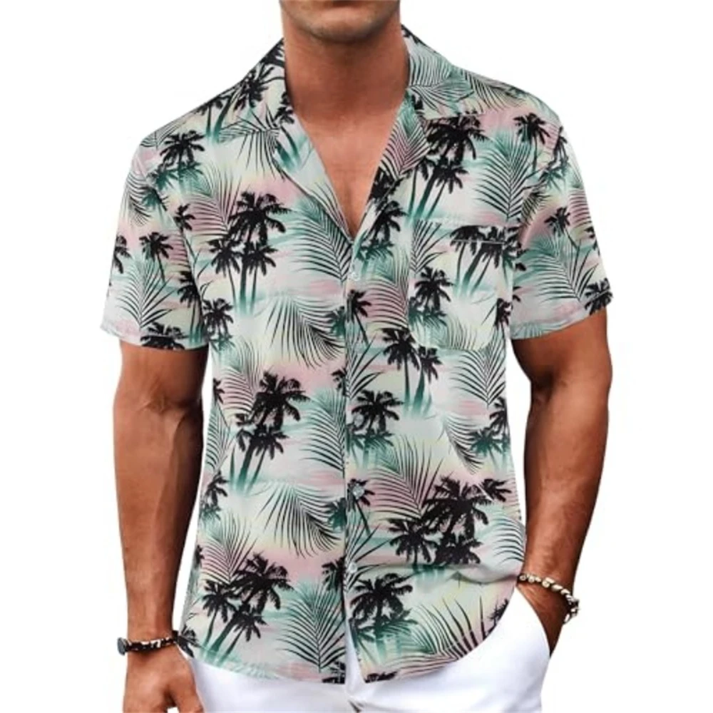 

Men's Shirt Short Sleeve Hawaiian Coconut Tree Print Button Shirt Summer Beachshirt Large Oversize Loose Men's Clothing Shirt