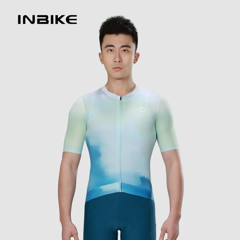 INBIKE Cycling Jersey Sweat-absorbent Quick-drying Cycling Clothes For Men With Pocket Men Cycling Shirt Gradient Color  Jersey