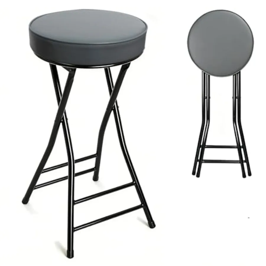 

Folding Bar Stool, 24 Inch Tall Foldable Stool Chair, Counter Height Cushioned Leather Padded Portable Stools, Heavy Duty Colla