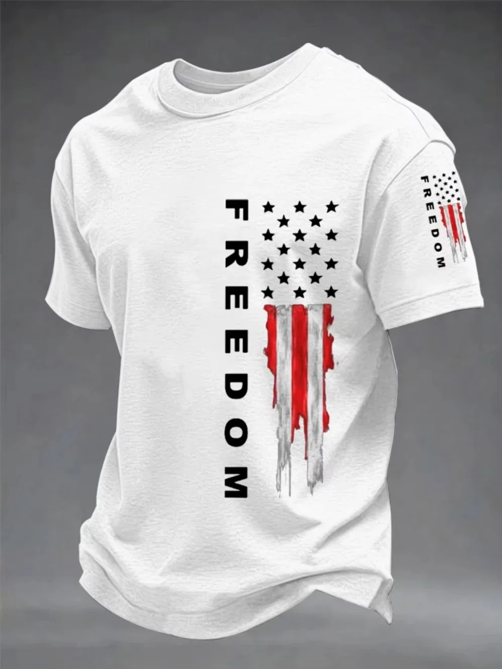 Men's USA Flag Freedom Print T-Shirt Vintage American Crew Neck Short Sleeve Casual Streetwear Breathable Tee