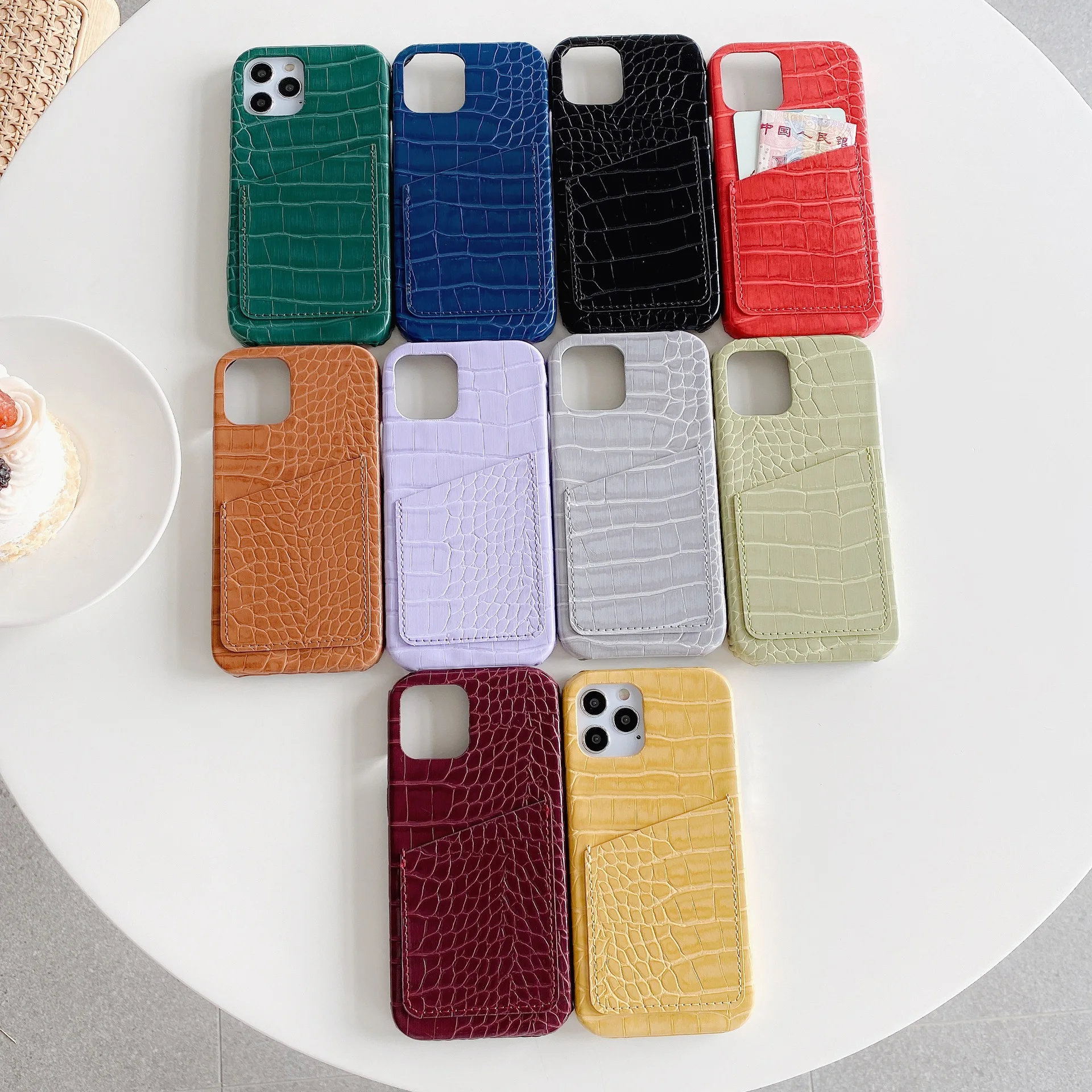 Customized Leather Phone Case with Card Holder Initials Name Letter Crocodile Pattern iPhone17 16 11 12 13 14 15Pro Max 16Plus