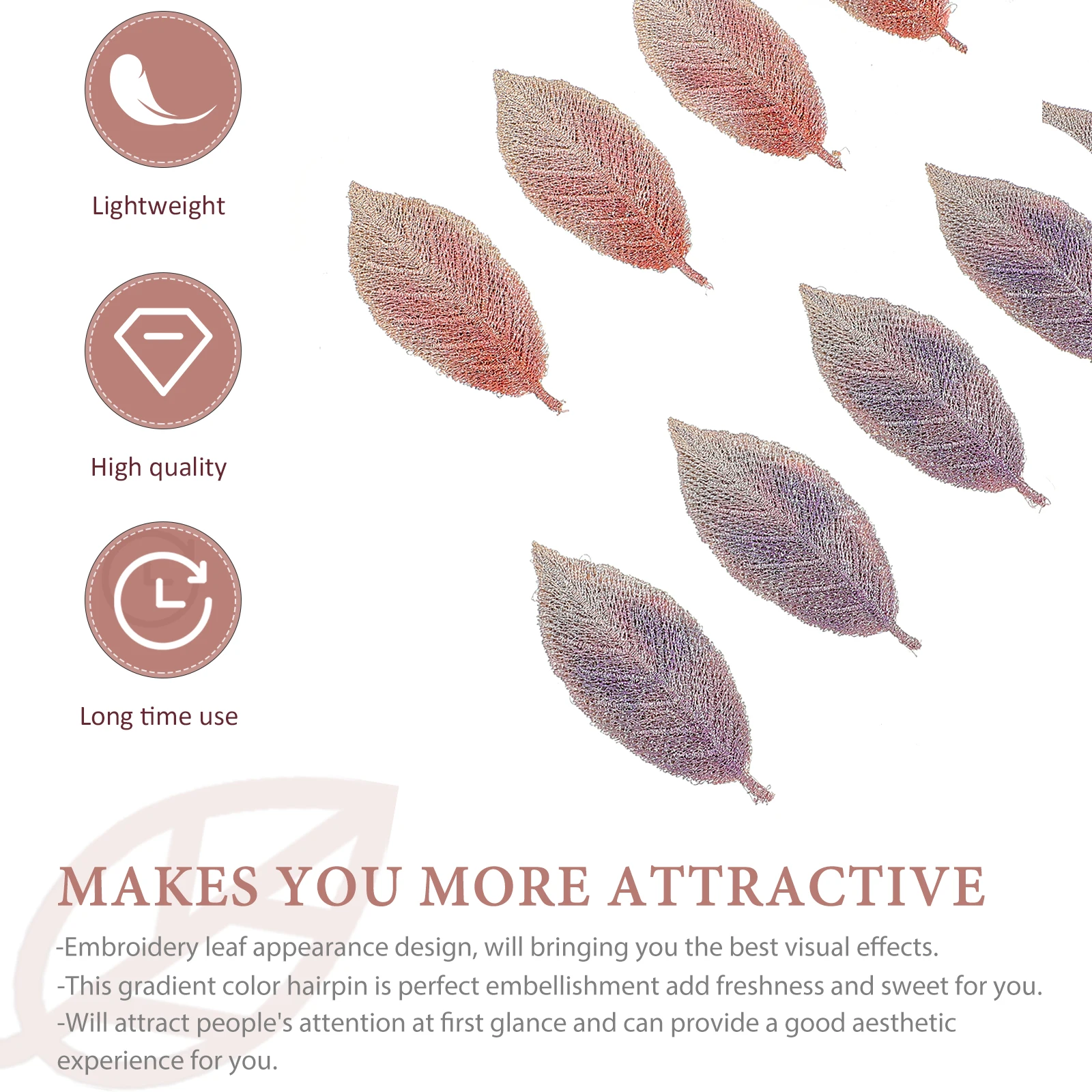

8 Pcs Gradient Color Embroidery Leaf Hairpin Barrette Clips for Styling Bangs Hairstyle Accessories Hair Care Tools