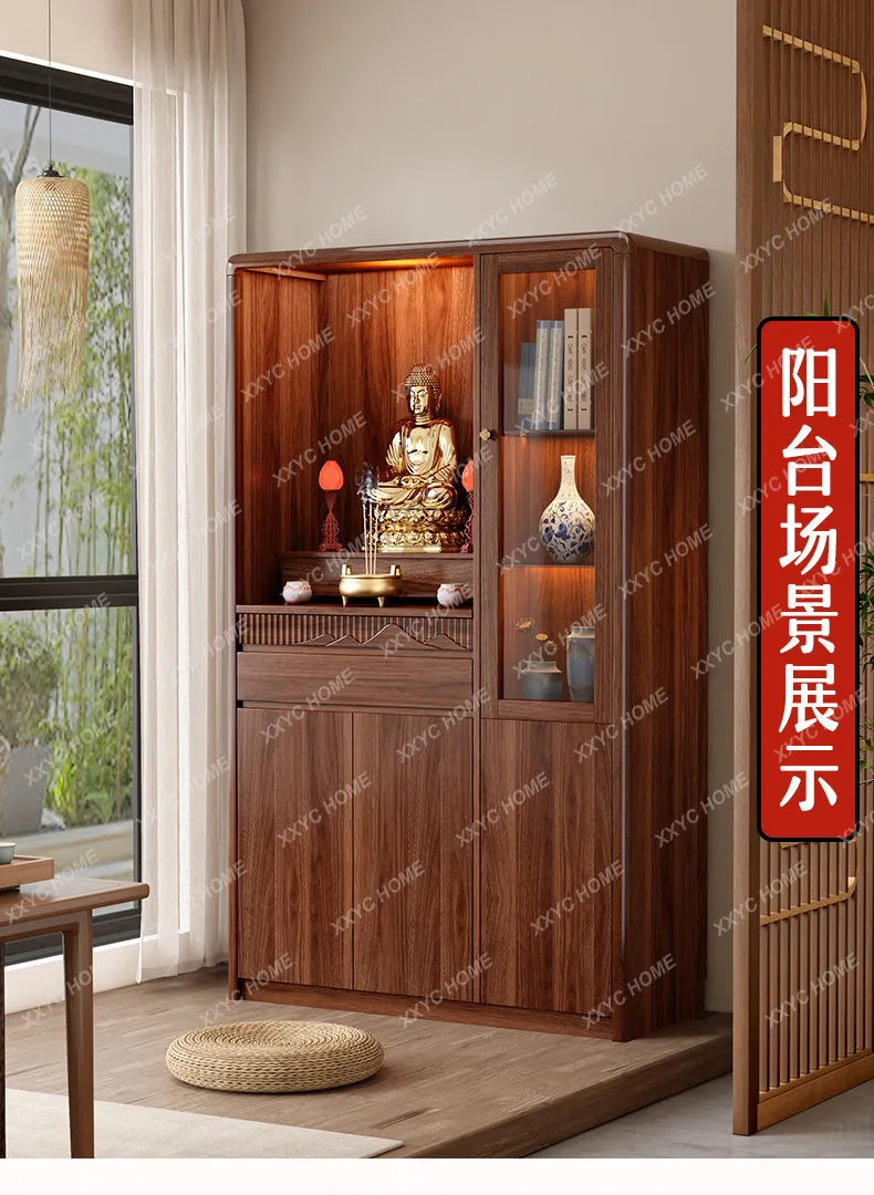 Household new Chinese vertical cabinet integrated Buddhist cabinet God of Wealth display cabinet