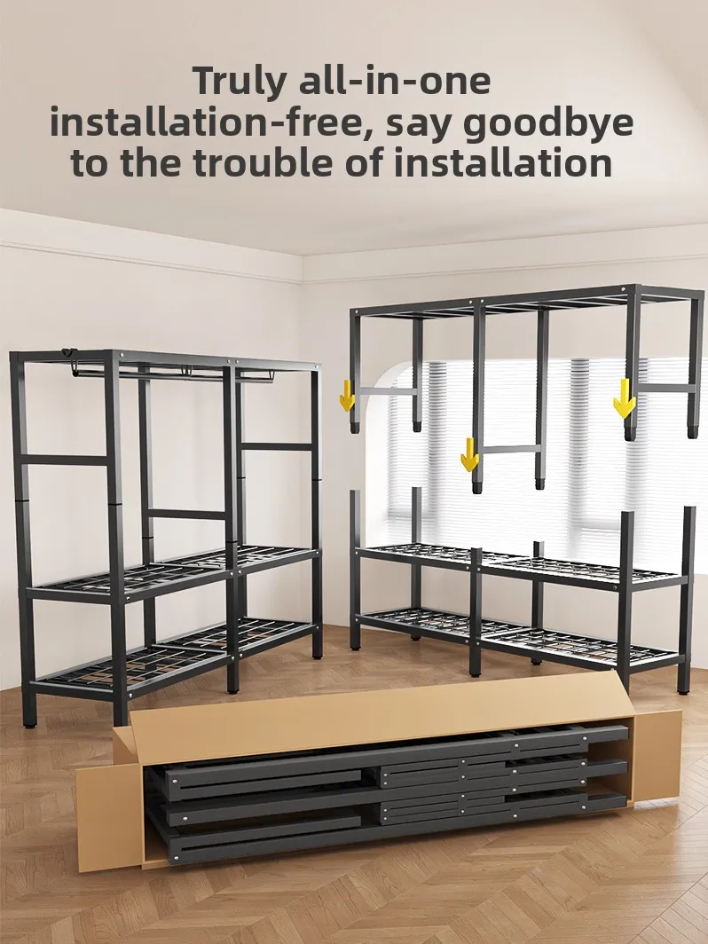LMM home rental room installation-free new simple thickened steel cloth wardrobe folding shelves