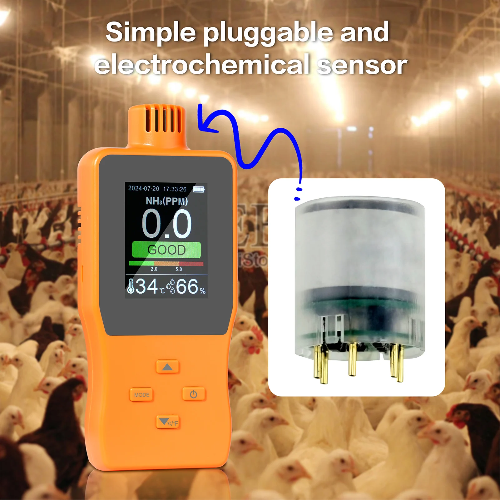 Handheld Ammonia Gas Detector 0~100 PPM Digital NH³ Gas Tester with LCD Display Temperature(℉/℃) Humidity Ammonia Gas Monitor