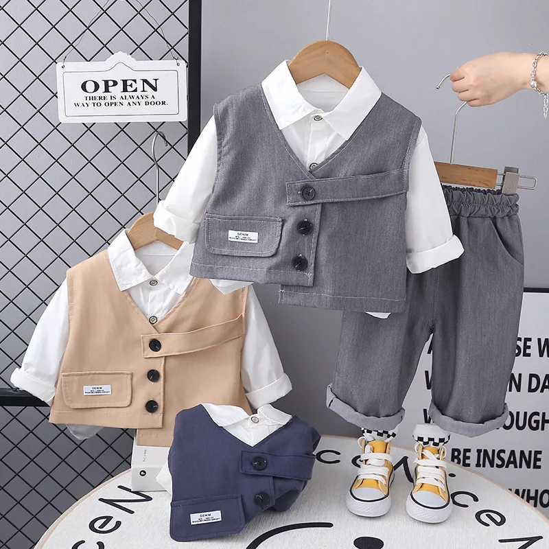 

Boys Clothing Sets Spring Autumn 2025 Children Fashion Vest Shirts Pants 3pcs Party Suit For Baby Tracksuits Kids Outfits 3 4 5Y