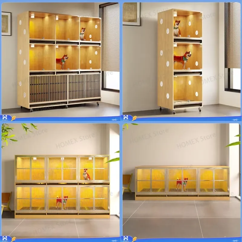 Large Solid Wood Dog Cat Cage Indoor Luxury Villa Pet House Wooden Kennel for Big Dogs Cats Durable Pet Crate Furniture