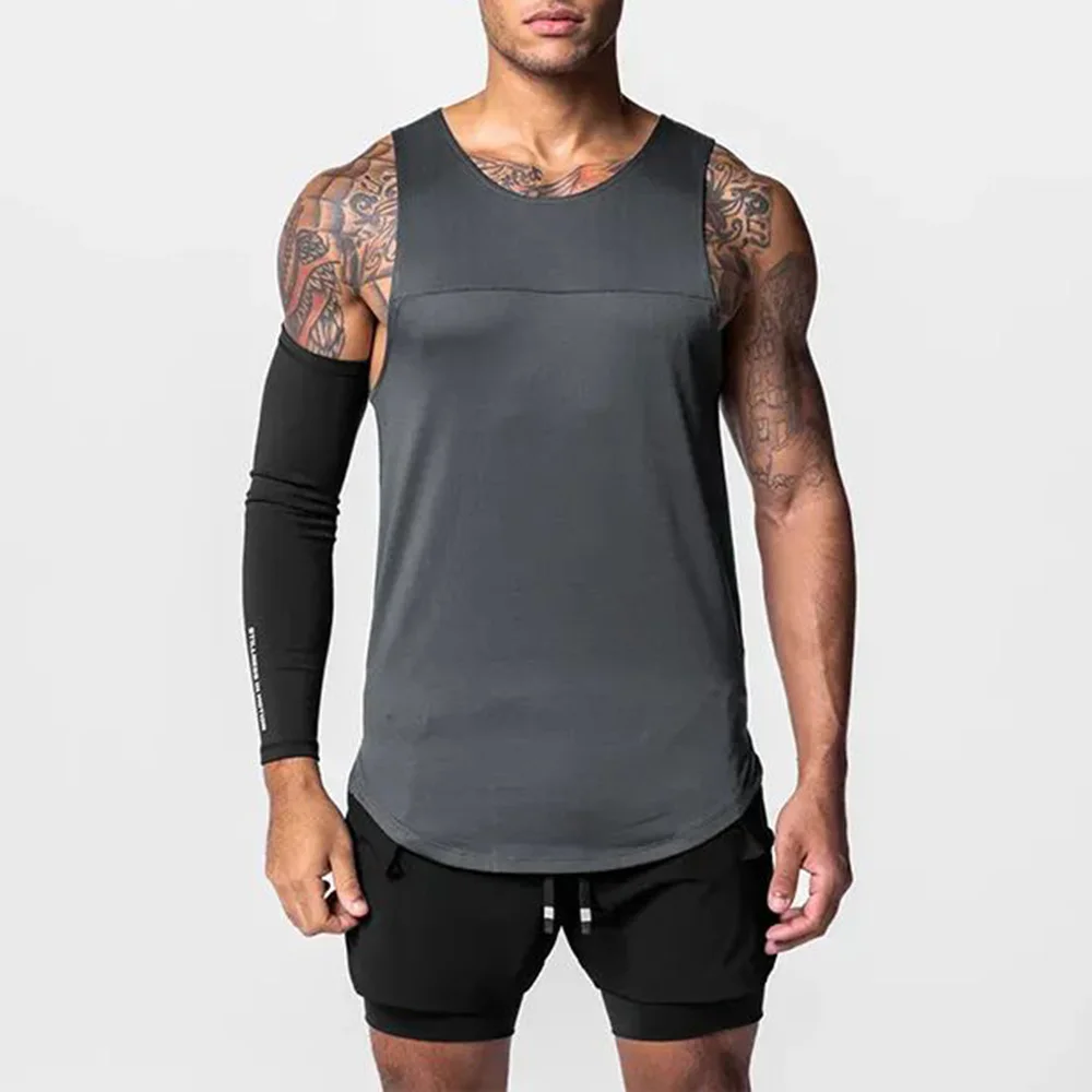 Mens Tank Top Gym Fitness Sports Running Vest Trendy Patchwork Training Summer Breathable thin Sleeveless Shirt Men\'s Clothing