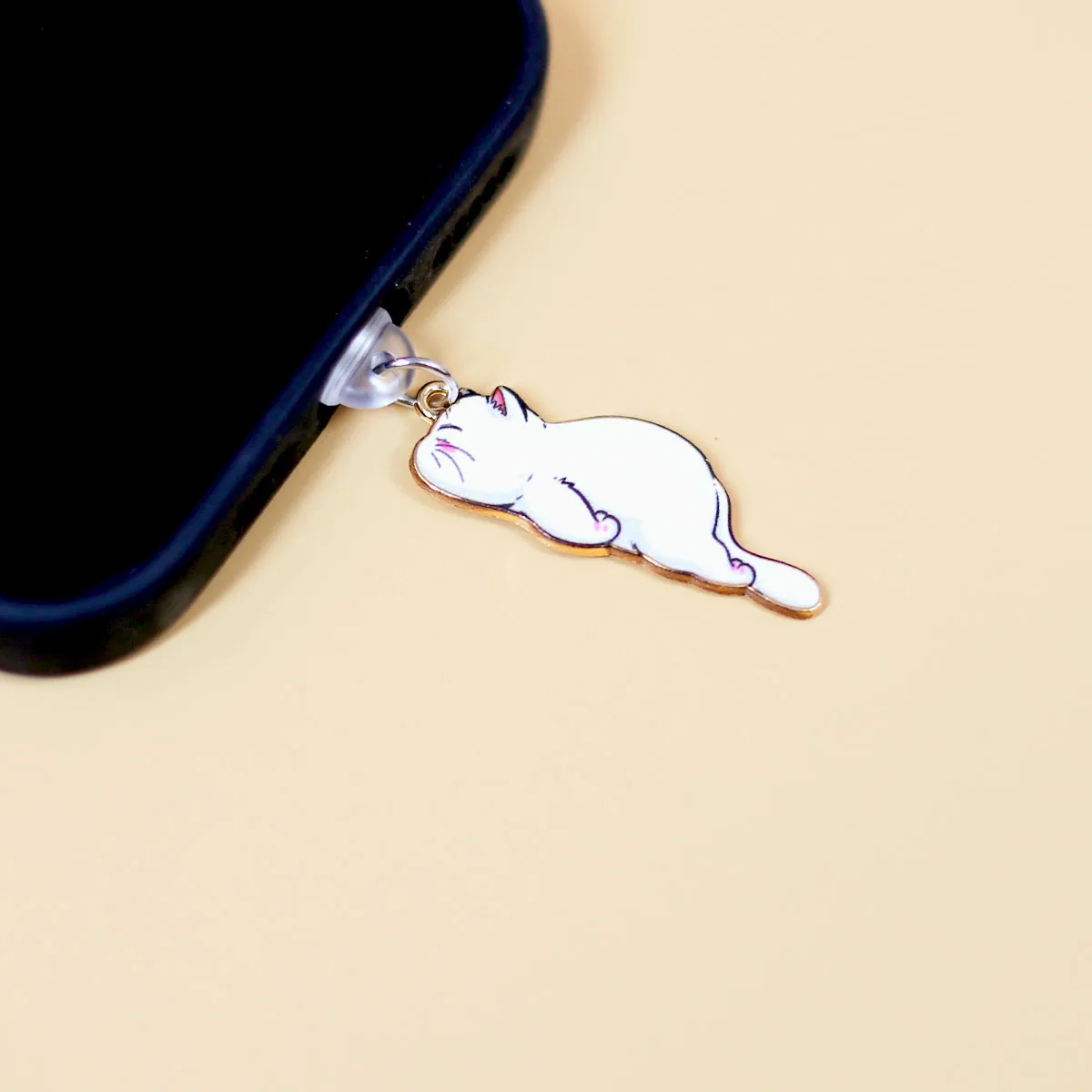 Cute Cat Crawling Funny Phone Dust Plug Pendant Keychain Decoration Accessories For Iphone For Samsung Type-C Port Dust Plug