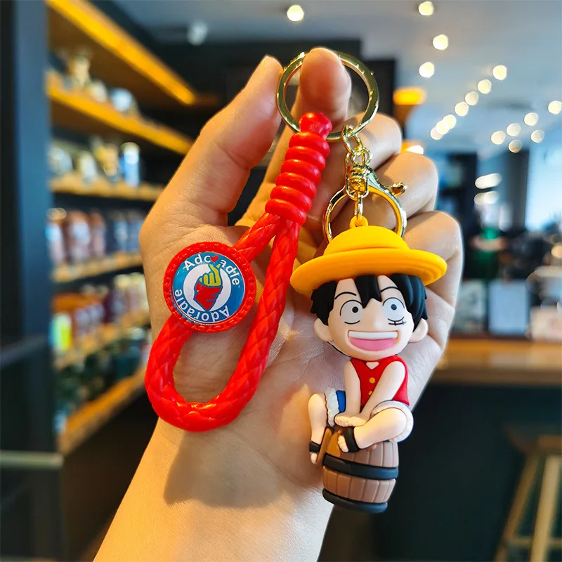 MINISO 새로운 멋지고 귀여운 만화 캐릭터 Luffy 에이스 키 체인 커플 배낭 자동차 키 펜던트 파티 장식 어린이 선물