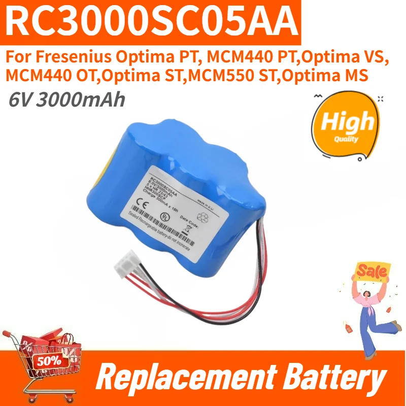 

Brand New For Fresenius Optima PT, MCM440 PT,Optima VS,MCM440 OT,Optima ST,MCM550 ST,Optima MS Battery RC3000SC05AA 6V 3000mAh