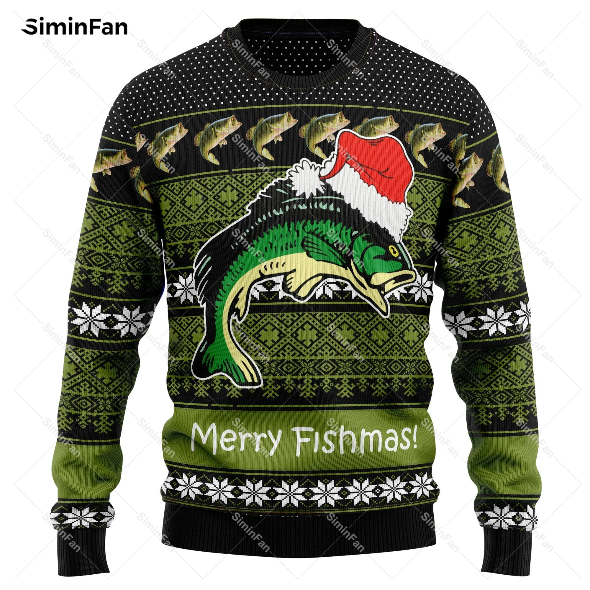 Fishing Merry Fishmas Sweater Christmas 3D Printed Mens Pullover Casual Sweatshirt Couple Long Sleeve Shirts Unisex Female Tops