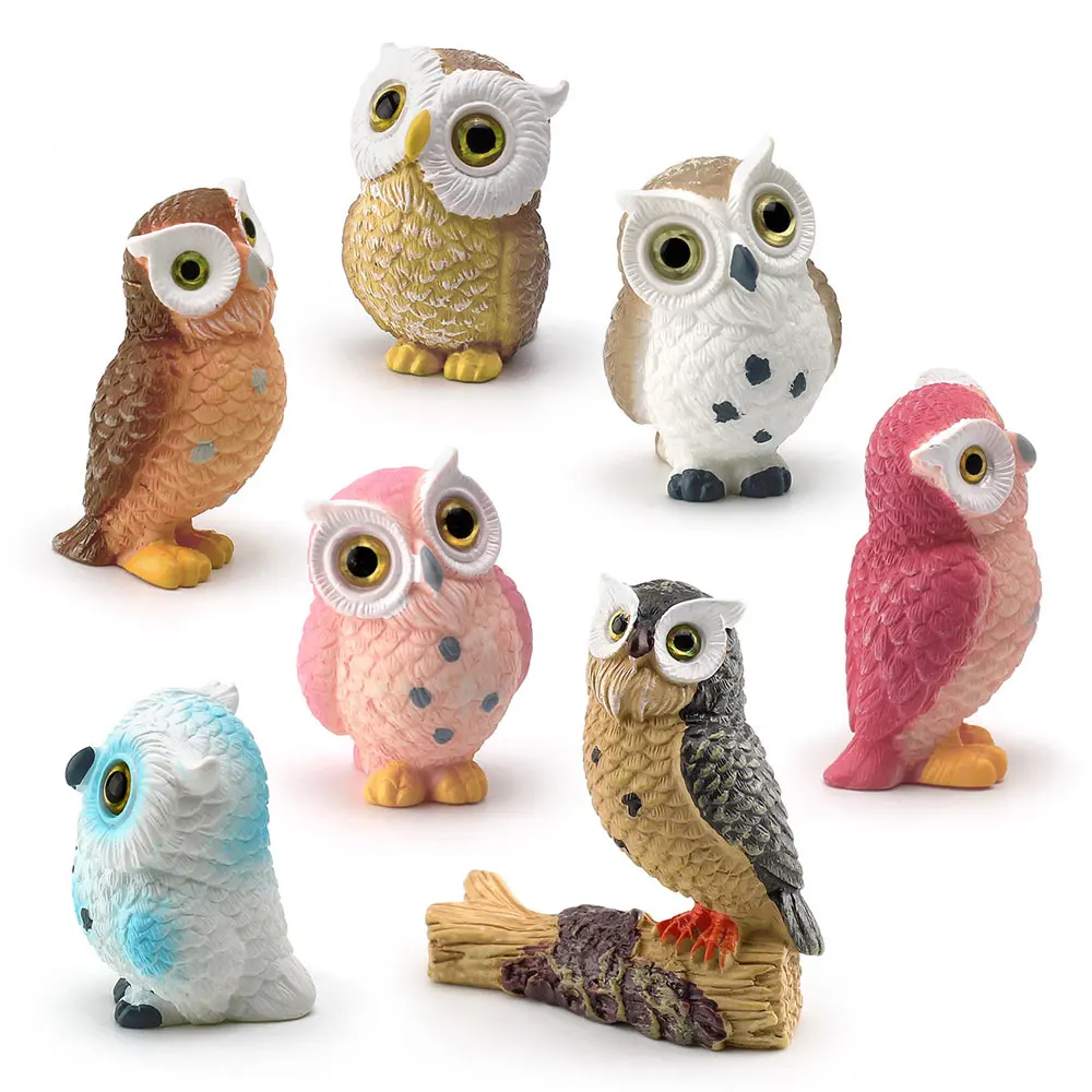 สนุกการ์ตูนมินิจําลองนก Action Figure นกฮูกเรซิ่นชุดเครื่องประดับตกแต่งของเล่นเด็กคริสต์มาสของขวัญ HG353