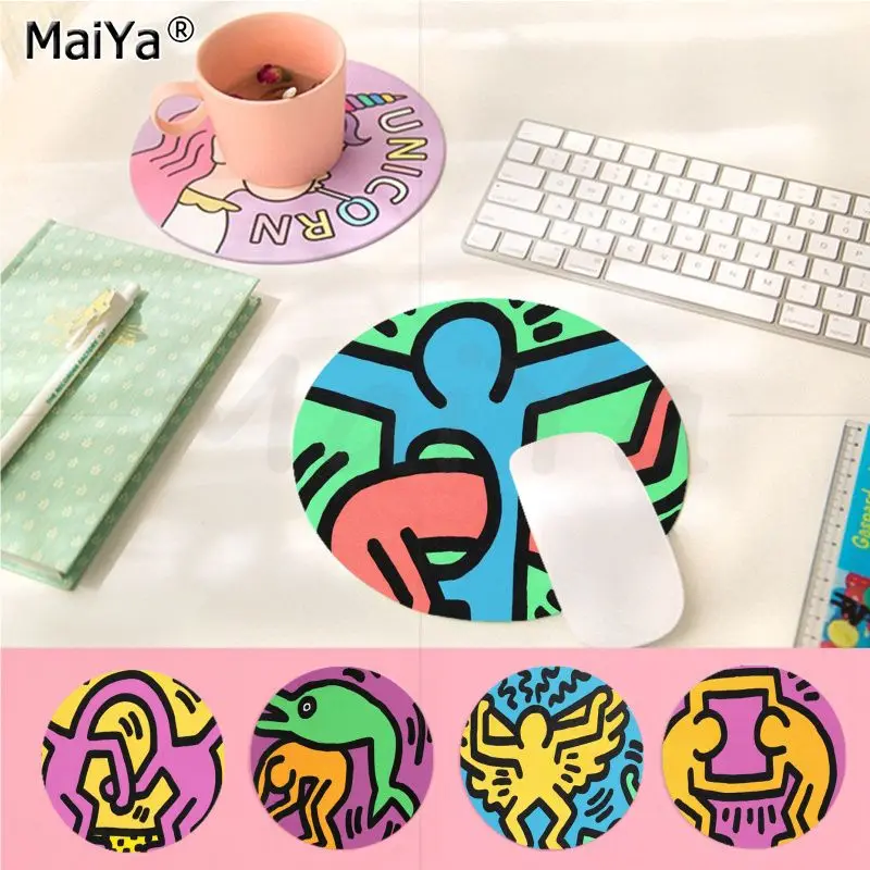 

K-Kei-th-Harings Mousepad Animation Round Big Promotion Table Mat Student Mousepad Computer Keyboard Pad Games Accessories