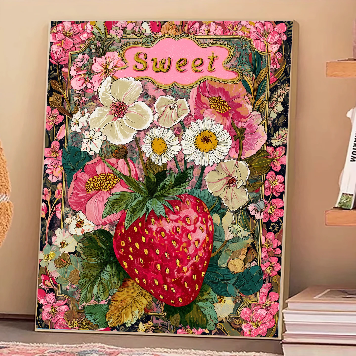 

New Diamond Painting Handmade Decorative Art Sweetheart Strawberry Pattern Self Adhesive Diamond Wall Hanging for Living Room...