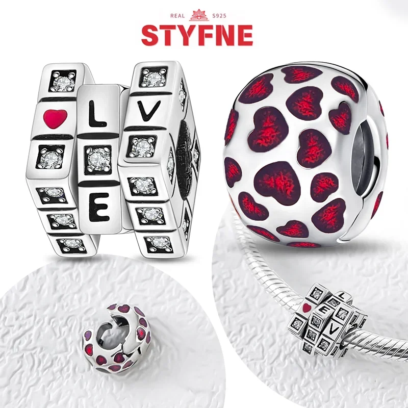 New 925 Silver Sparkling Magic Cube Love Charm Red Heart Beads DIY for Women Original Bracelet Fine Jewelry Gift Accessories