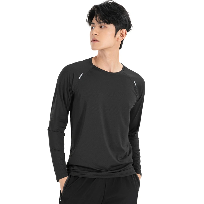 

Solid Long Sleeve Breathable Running Outdoor Sport Men Bodybuilding Workout Compression Tee Reflective Training Sports Shirts