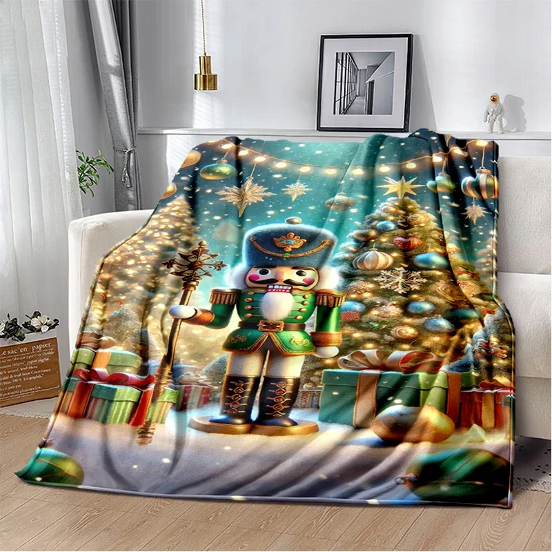 Cartoon Merry Christmas Gift The Nutcracker Doll Happy New Year Soft Flannel Blanket for Beds Bedroom Sofa Picnic,Throw Blanket
