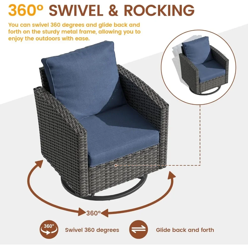 Juego de muebles de patio, sofá seccional para exteriores de 6 piezas con mecedora giratoria, sofá de ratán de mimbre gris con mesa auxiliar