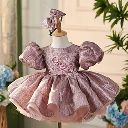 High-End Children's Princess Evening Gown Pearls Sequin Design Wedding Birthday Baptism Eid Party Girls Perform Dress A3442