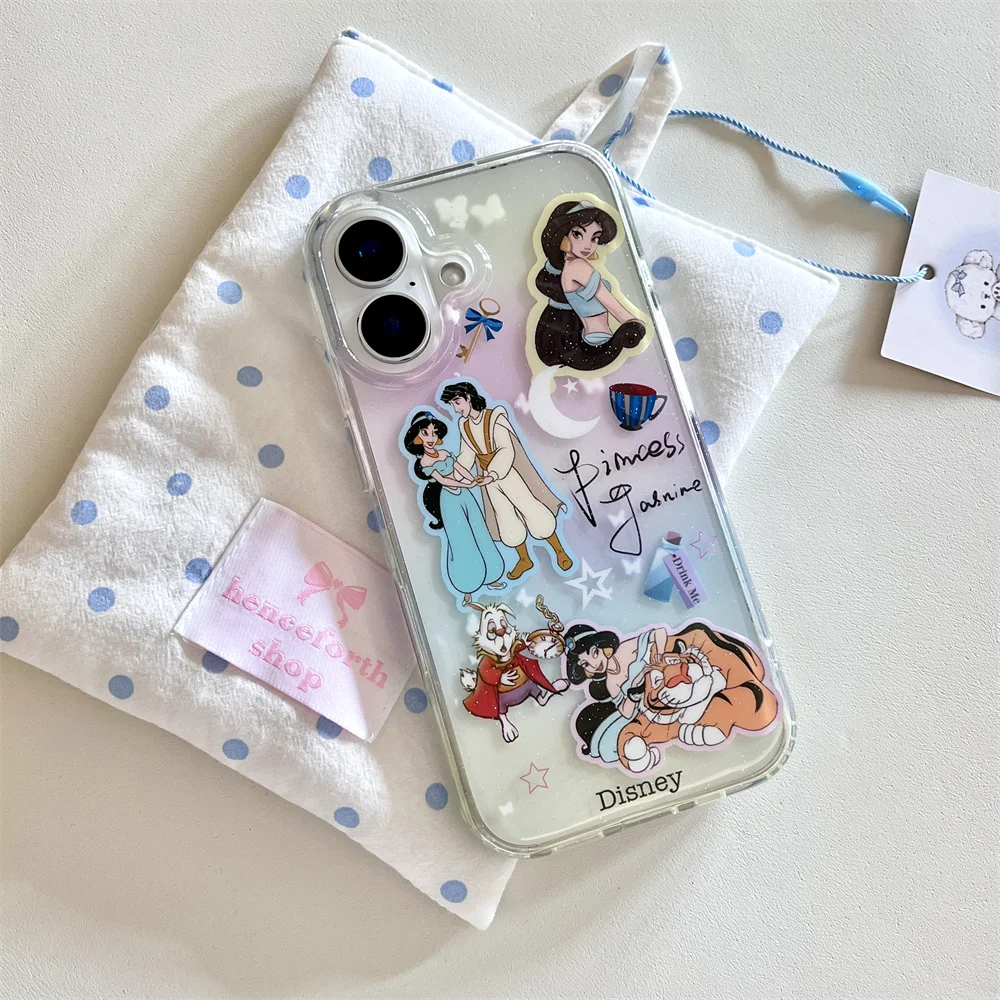 Jasmine Princess Cartoon Fairy Tale Girl Phone Case for iPhone 14 Pro 12 Pro 15 Plus X 16 Pro Max 13 Soft Cover TPU Silicone