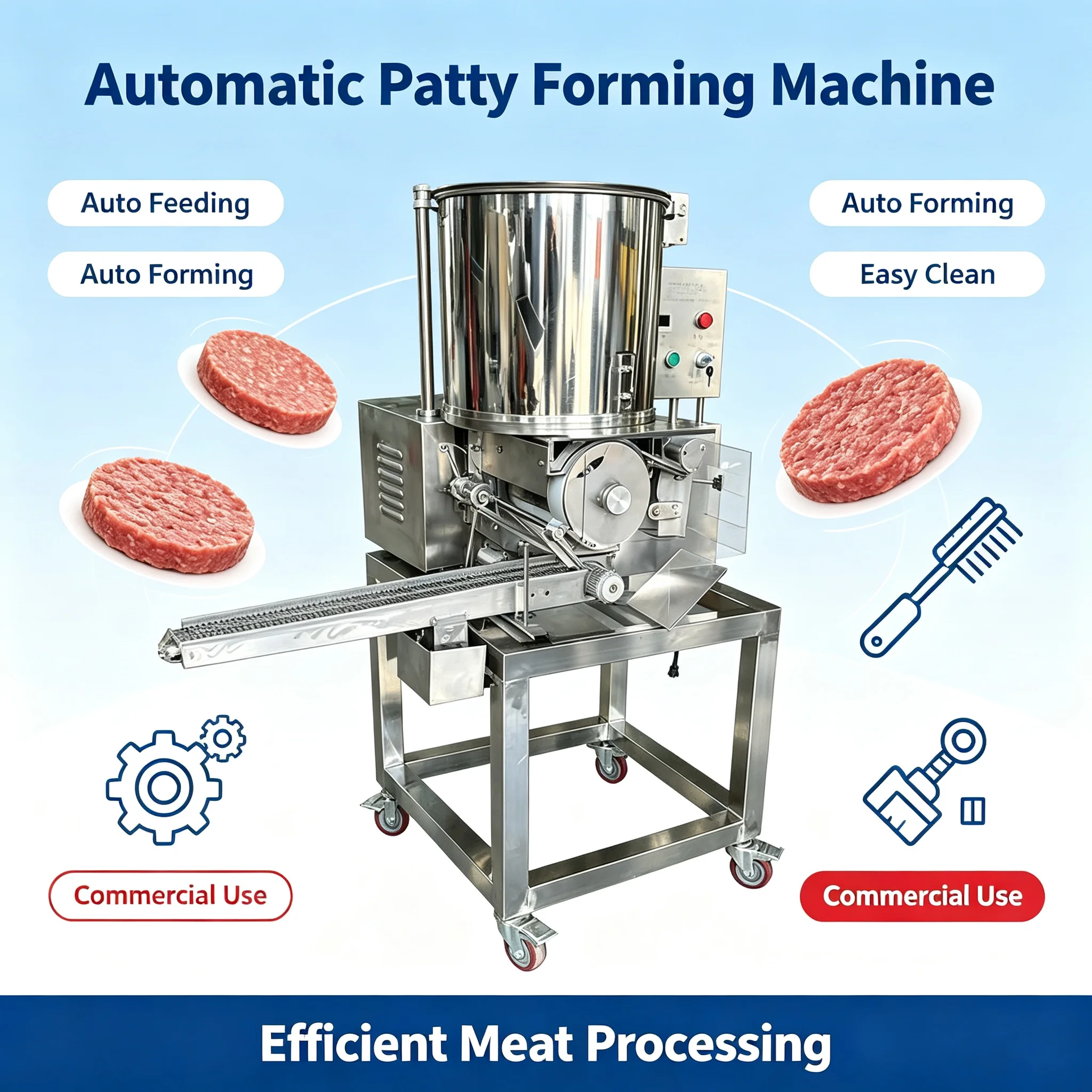 Automatic Meat Patty Machine, Stainless Steel Forming Equipment for Beef Fish Shrimp Processing