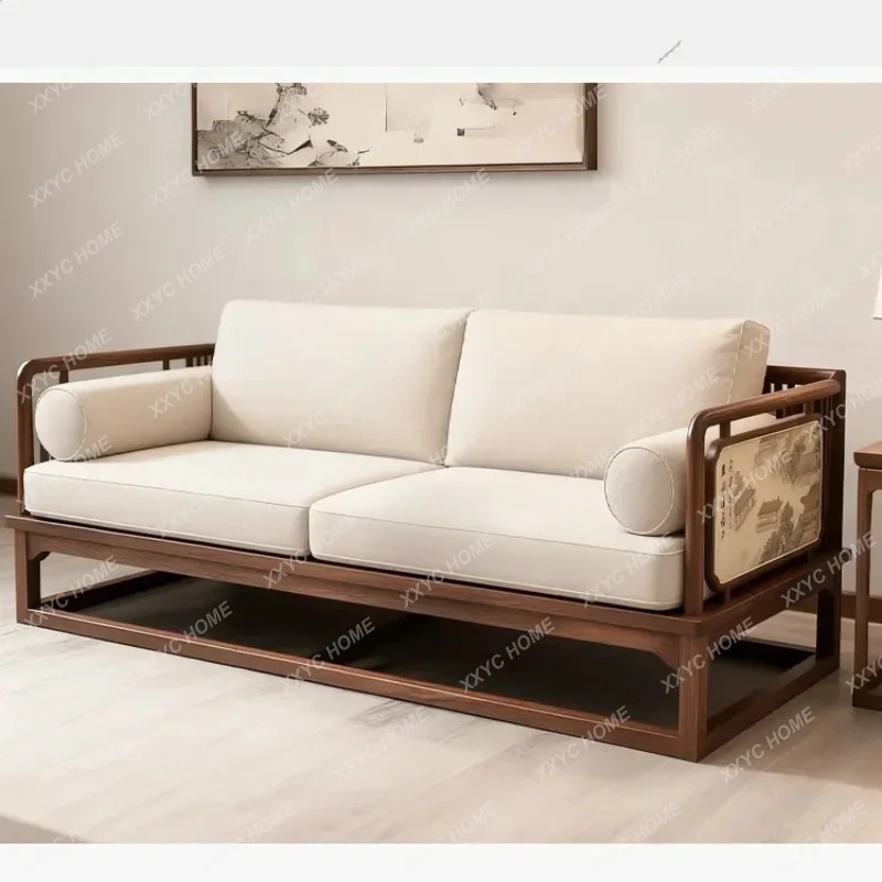 XX New Chinese Solid Wood Arhat Sofa Zen Living Room Leisure Inline Sofa