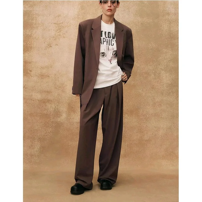 

Повседневный длинный костюм-джак све с поясом, прямые брюки, комплект Ele Faion, застежка на пуговицы из полиэфирного волокна