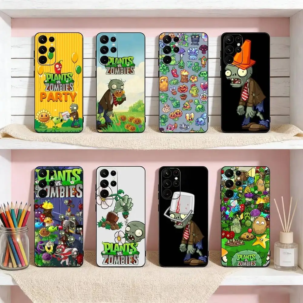 

P-Plants VS Z-Zombies Phone Case For Samsung S25,24,23,22,30,21,10,9,Ultra,Plus,Lite Soft Black Case