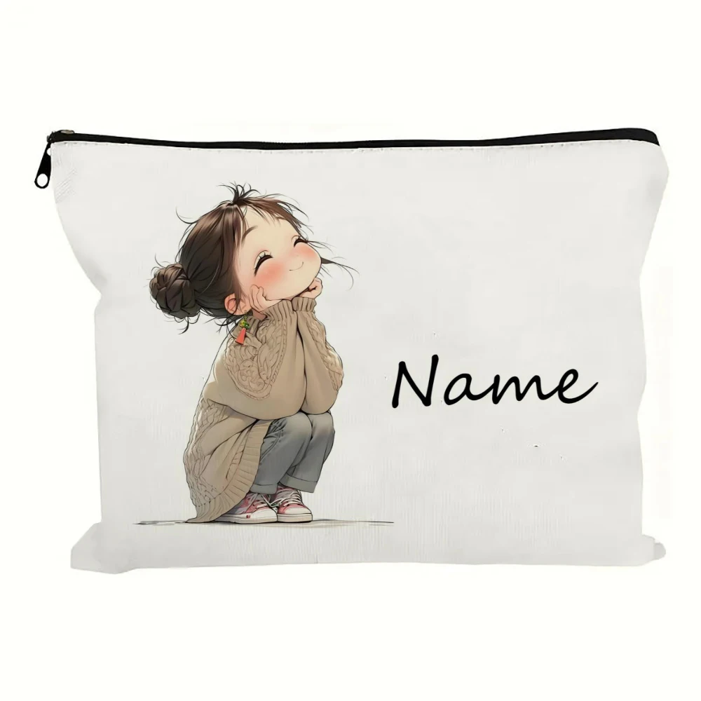 Bolsa de Maquillaje Personalizada con Diseño Vintage de Chica Linda, Bolsa de Aseo, Estuche para Lápices, Regalo Navideño, Bolsa de Cosméticos