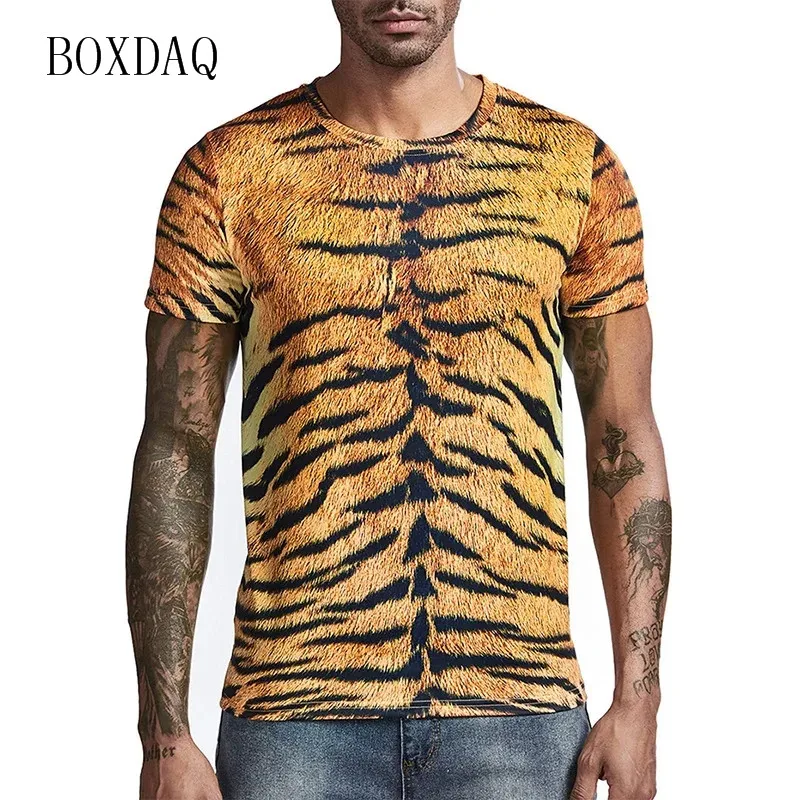 Leopard Men\'s Fashion T-Shirts Short Sleeve Streetwear 3D Print Trend T Shirt 6XL Plus Size Male Clothing O-Neck Casual Tops Tee