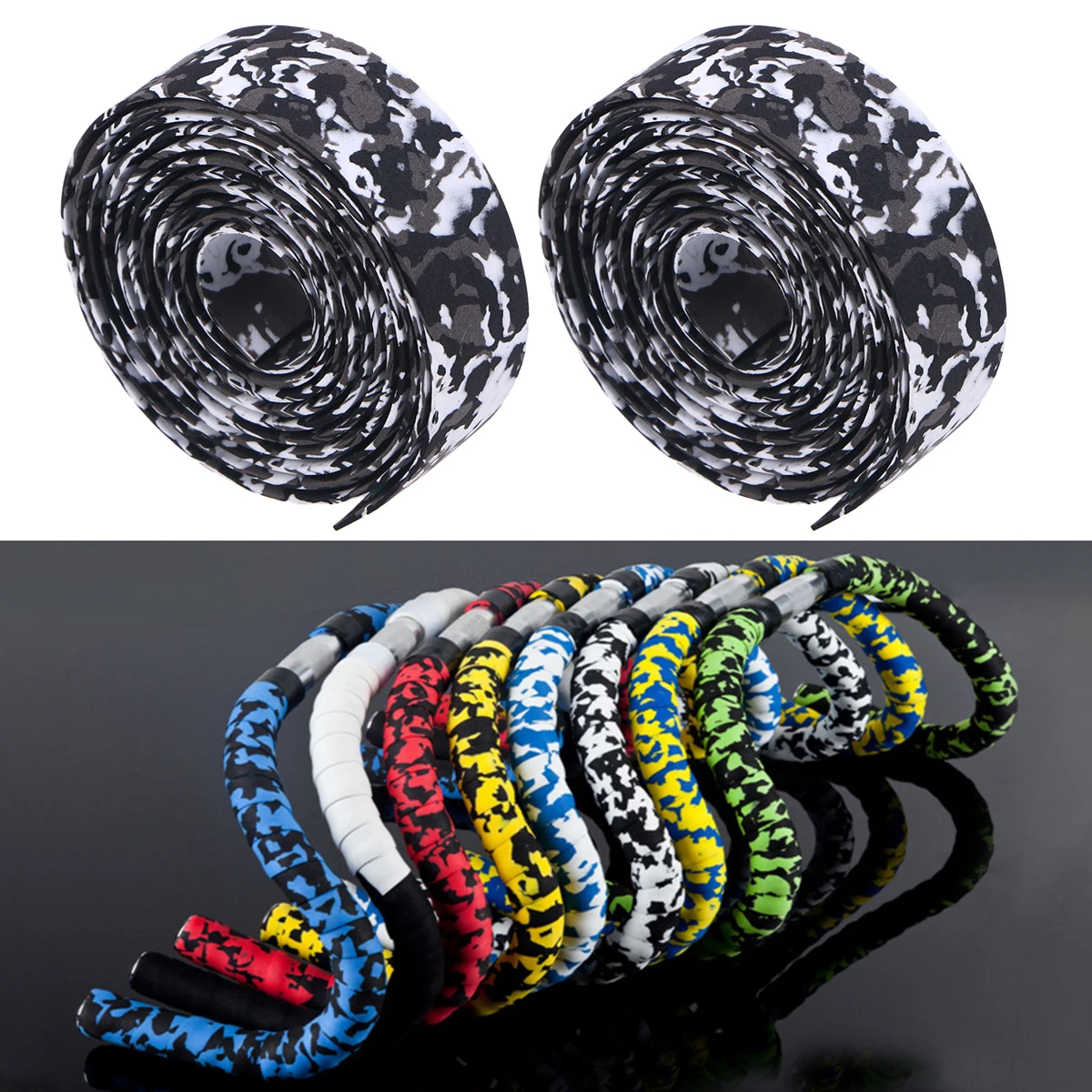 

1 Pair Mountain Bike Handlebar Tape Pu Comfortable Lightweight Camouflage Blue Black For Cycling Enthusiasts Eva Padding