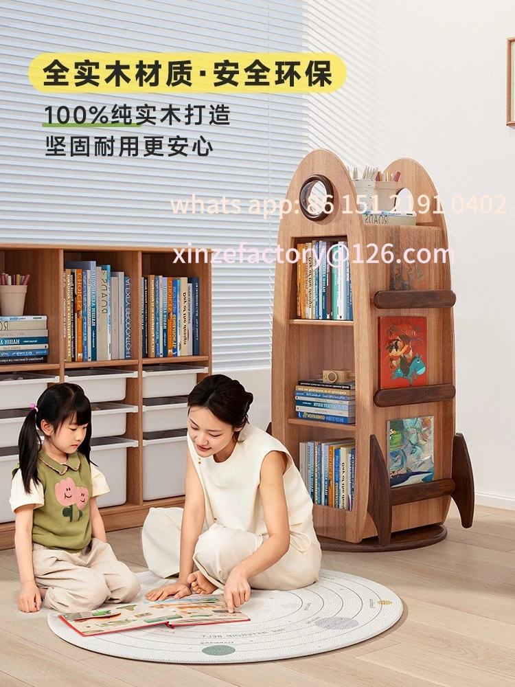Customizable Winter Rotating Bookshelf Solid Wood 360 Degree Multi-layer Picture Book Rack Display Rack Storage Reading