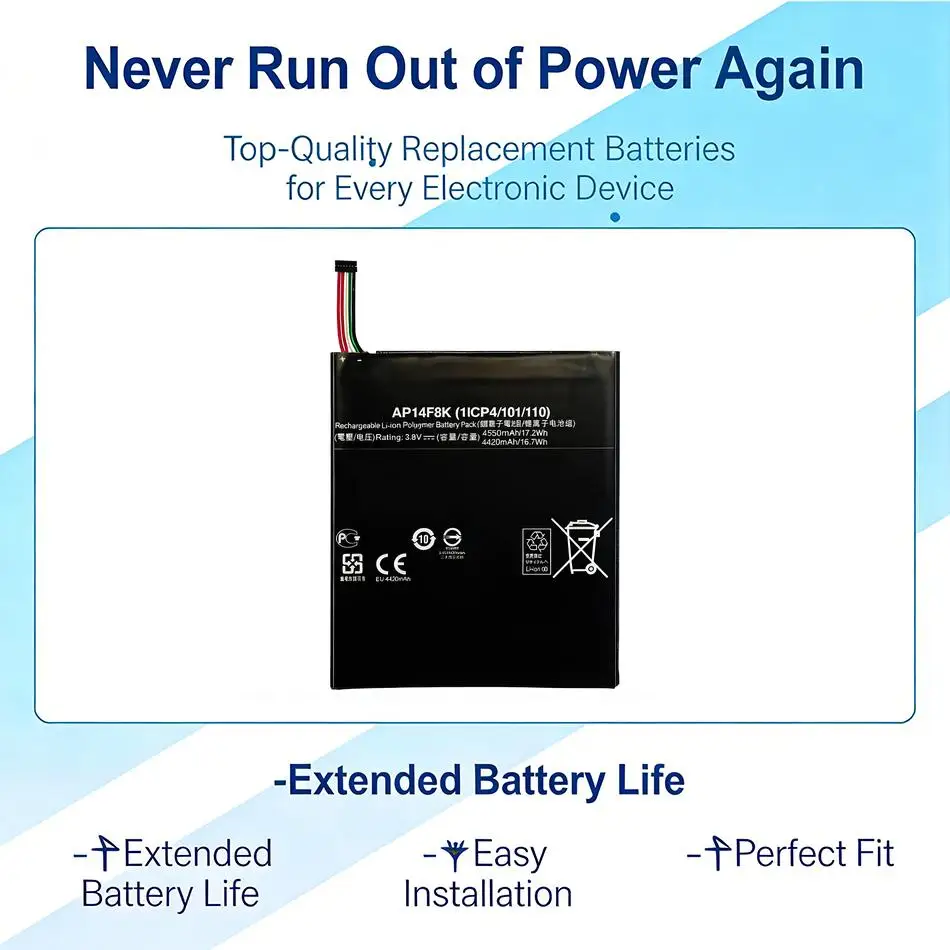 

Надежная сменная батарея для планшетов высокой емкости AP14F8K 4550 мАч для Acer Iconia Tab A1-850 B1-810 B1-820 B1-830 W1-810