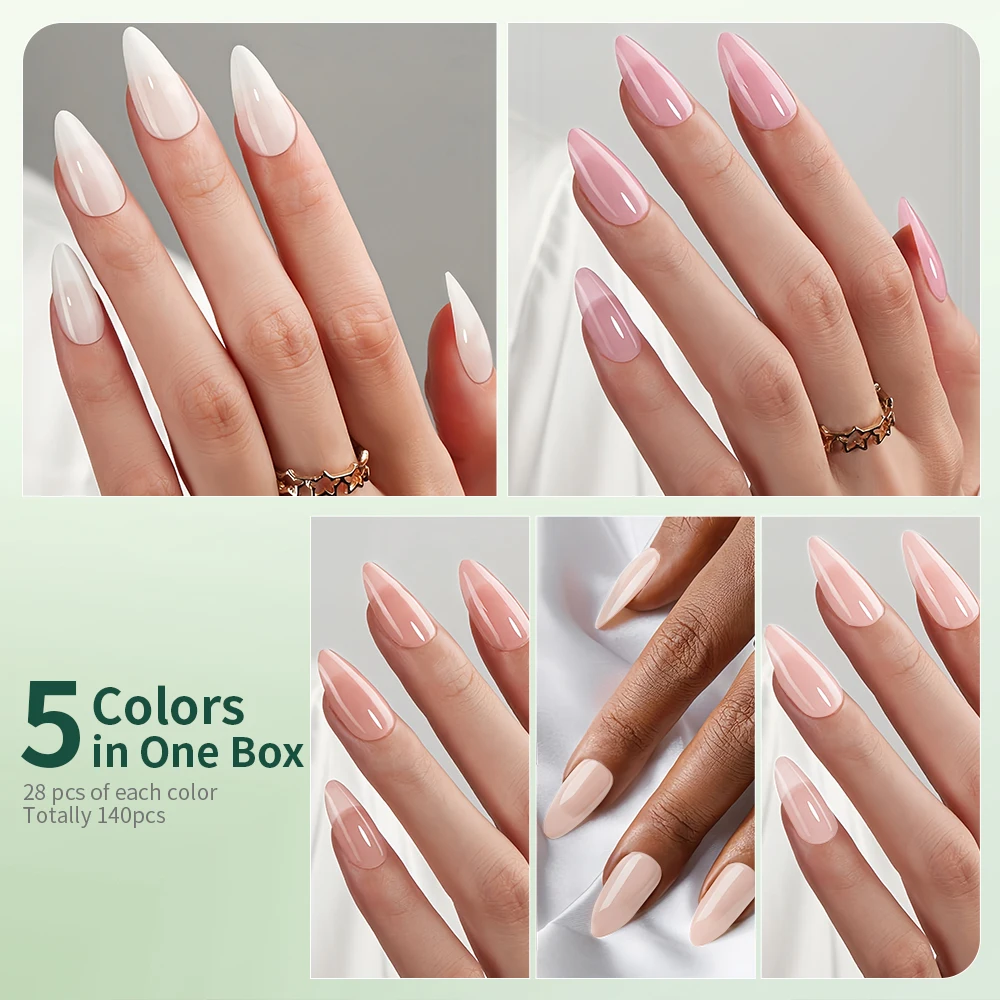 NAILPOP 140 Stück nackte natürliche Gelnägel, 14 Größen, vorgefärbtes weiches Gel, falsche Nagelspitzen, Soak Off-Acryl-Kunstnägel, Verlängerungen, Salon – Detail 16