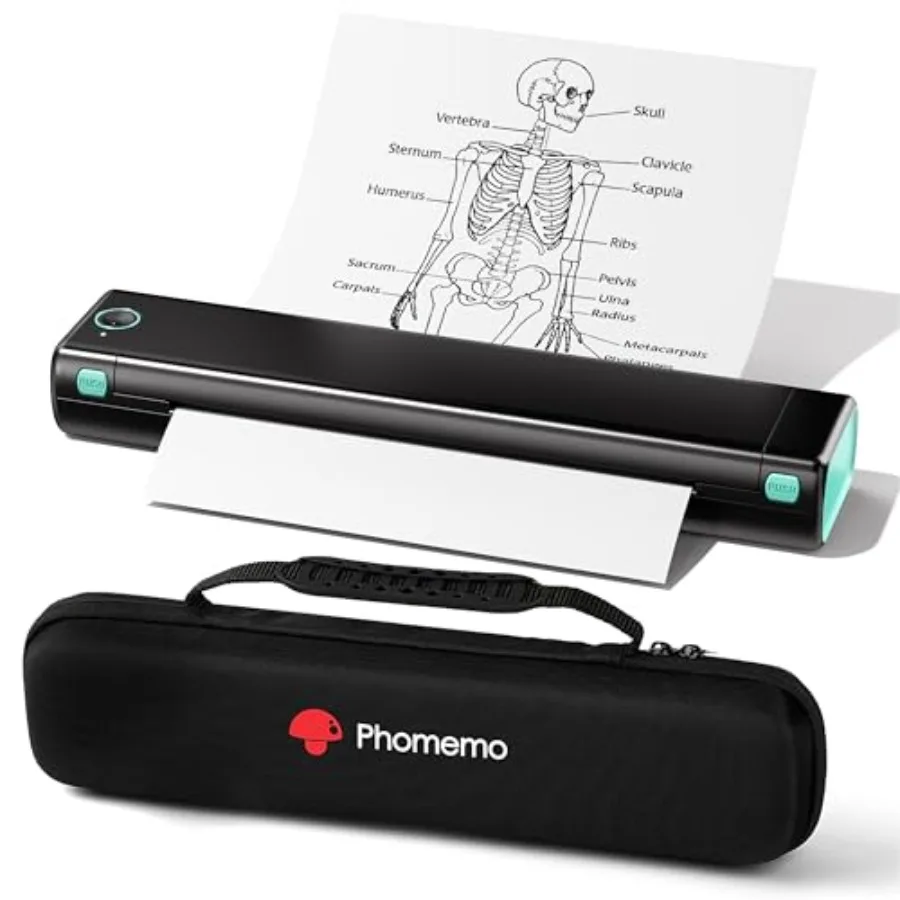 

Portable Bluetooth thermal printer for travel, home, car, school, office use; inkless, supports 8.5 x 11 letter size; black, li