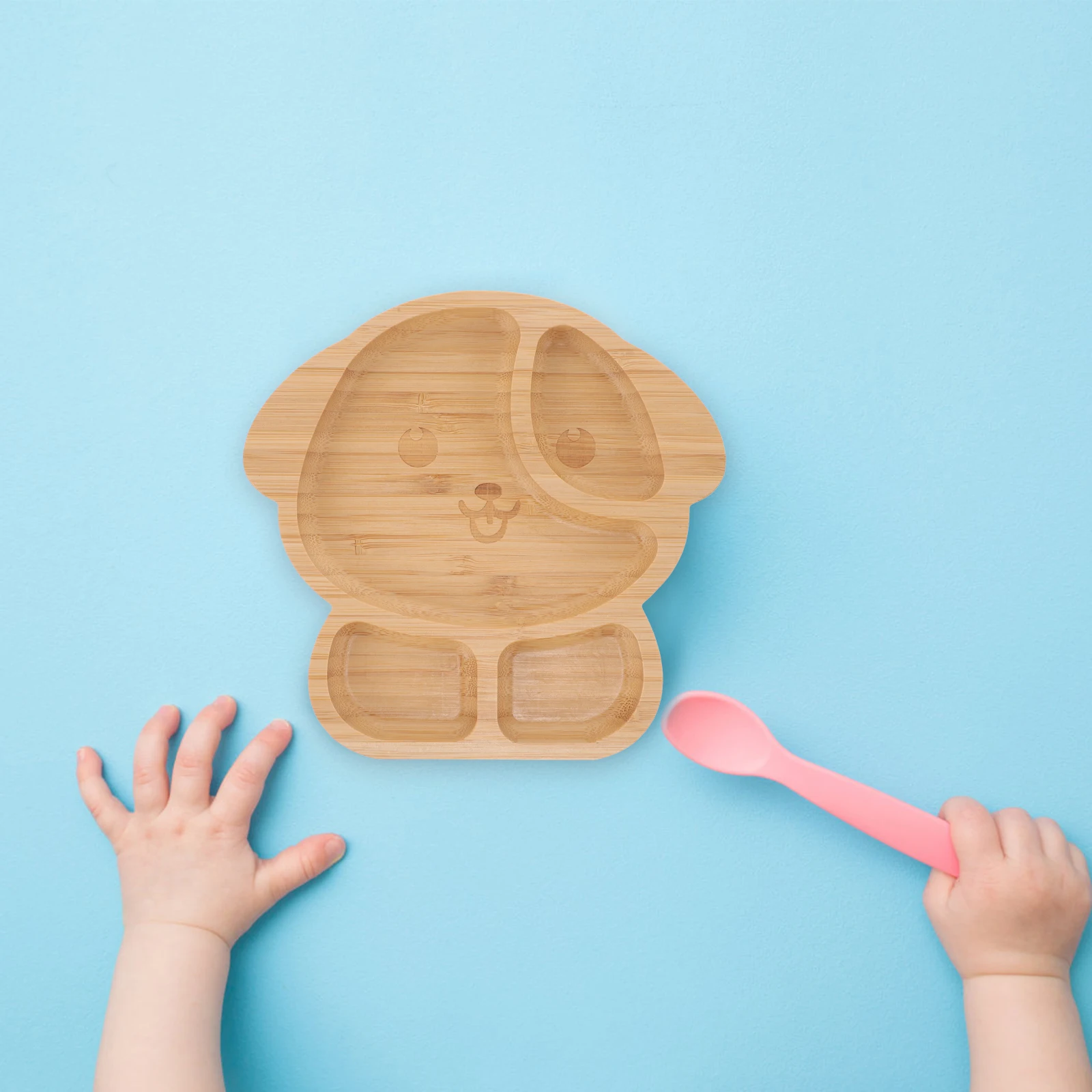 Piatto da pranzo in legno diviso Vassoio per alimenti per bambini Ventosa per alimentazione del bambino Vassoio da portata in bambù Piatto per bambini in legno Divisore per alimenti antiscivolo